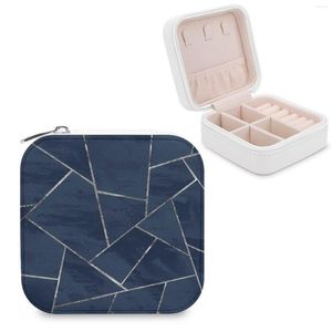 Jewelry Pouches Midnight Navy Blue Ink Silver Geometric Glam #1 #geo #decor #art Storage Box Multilayer Rotating Plastic