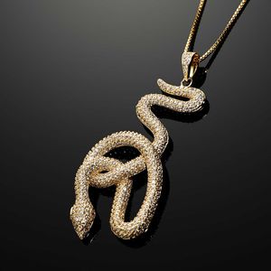 Personalized Zircon Snake Pendant Necklace Fashion Gold Ornament Collar Chain For men women iced out bling charm jewelry gifts guys Sumptuous 14K Gold CZ Bijoux