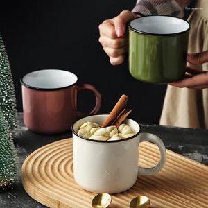 Muggar ins vind en öronvatten kopp färgglasyr macaron fast kaffe te keramik imitation emalj retro nostalgisk mugg