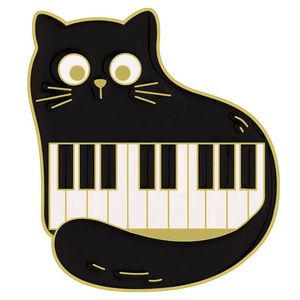 Söt svart kattmusik emaljstift djurmusikinstrument anteckningar piano brosch badge vänner gåva ryggsäck tillbehör