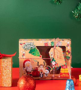 12 шт., рождественские коробки с прозрачным окном, упаковка для печенья, десерта, чехол для хранения конфет, новогодний фестиваль, подарочная упаковка Box4258110