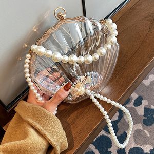 Evening Bag's Handbag Fashion Transparent Candy Color Seashell Box Bag Clutches With Pearl Chain Shoulder bags Ladies Purses 230424