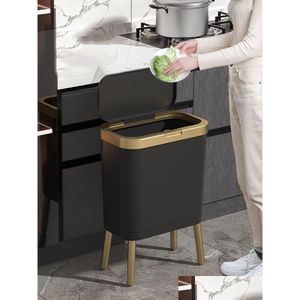 Avfallsbackar Golden Luxury Trash Can For Kitchen Creative Highfoot Black Garbage Tin Badrum 230215 Drop Delivery Home House Houseke OT7O0