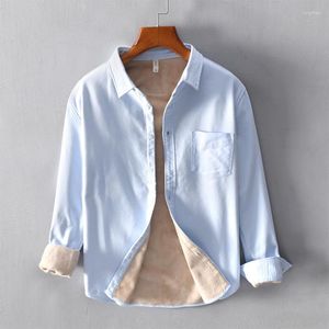 Camisas casuais masculinas Chegada Itália Design Oxford Plus Velvet Shirt Men Brand Cotton Blue for Long Sleeve espessura