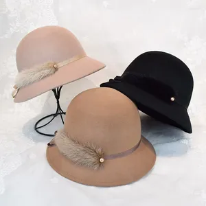 Berets Frauen Chic Fascinator Hut Vintage Cocktail Pillbox Kappe Mode Diamant Dame Party Wollfilz Fedora Cloche