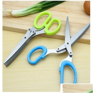 Ferramentas de vegetais de frutas Acessórias de cozinha de aço inoxidável Acessórios de cozinha 5 camadas Facas Sushi Scalion ralado Cut Scissors W0146 DHOMC