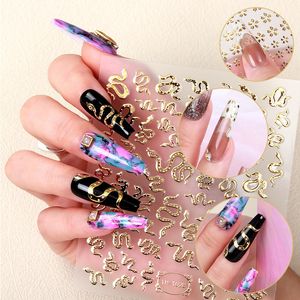 Adesivos decalques 3d Gold unh Nail Art Stickers para manicure acessórios de coração Snake Flowers Star Designs Decalques de arte de unhas fofas Sliders holográficos FOIL