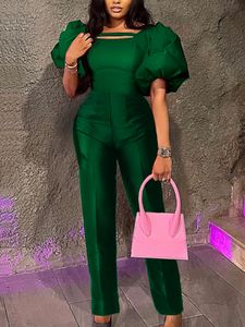 Kvinnors jumpsuits rompers Green Bodycon Jumpsuit Sexig festklänning Slim Fit High Midist Pencil Pants Autumn Christmas Set Large Size 4XL 230425