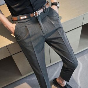 Men's Suits & Blazers Black/Gray Business Formal Suit Pants Men Clothing Ankle Length Slim Fit Casual Elastic Waist Office Dress TrousersMen