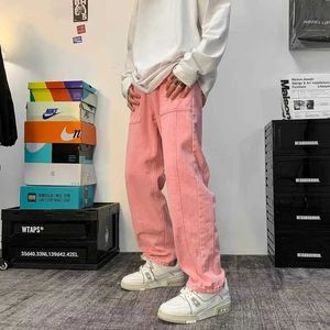 Men's Pants Cargo Pink Jeans Men Fashion Harajuku Casual Baggy Straight Jeans Men Streetwear Loose Hip Hop Denim Pants Mens Trousers S-3XL zln231125