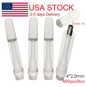 USA Stock Full Ceramic Vape Patronges 1 ml Tjock olja Atomizers Tom e-cigarett platt skruv i spetsar keramiska spolvagnar 510 tråd blyfri atomizer v22 anpassad logotyp