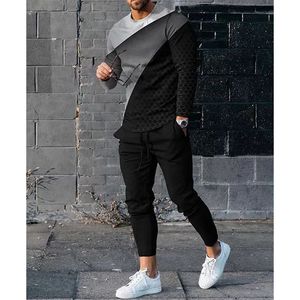 Tute da uomo Moda Uomo Imposta T-shirt a maniche lunghe Pantaloni della tuta Tuta stampata in 3D Abbigliamento sportivo Abbigliamento da uomo Pantaloni Tuta Taglia grande 230425