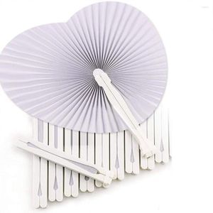 Party Favor 50pcs White Folding Fans Blank DIY Painting Crafts Heart Shape Paper Hand Fan For Wedding Birthday Decoration Guest Gift