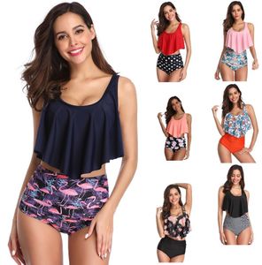 Women's Swimwear Swimwear Ruffles Women Suits Two Piece Sets Printed Beachwear High Waist Bikini Set Bottoms Push Up Tankini Swimsuits Wo 230425