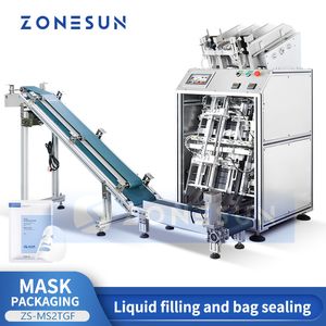 ZONESUN Maschera facciale automatica Imballaggio Sacchetto di riempimento liquido verticale Sigillatrice Maschera piede Pompa magnetica Data codifica ZS-MS2TGF