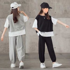 Zestawy odzieży Summer Kids Sport Kos kombinezonu Koreańskie krótkie rękawy 2PCS Stroje Dziewczęta Casual Spods Trening Zestawy Teenager Child Loungear za 4-14Y