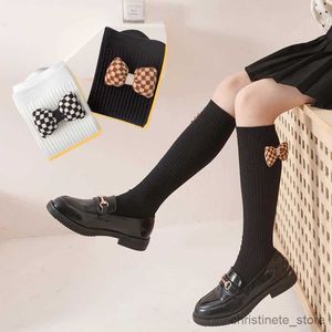Детские носки, длинные носки принцессы для маленьких девочек в винтажном стиле, милые гольфы выше колена с 3D геометрической сеткой и бантом, детские чулки