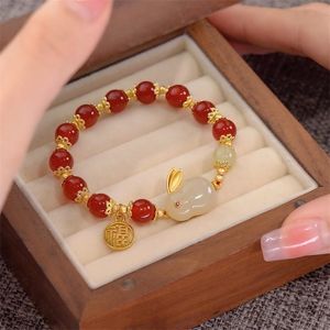 Beaded Bracelets Accessories for Women Collier Menottes Plata De Ley 925 Original Red Agate Jade Rabbit Girl Summer 230424