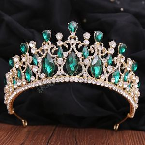 Elegant 5 Colors Green Blue Red White Crystal Tiara Crown Wedding Hair Jewelry Bridal Bride Luxury Crown Hair Accessories