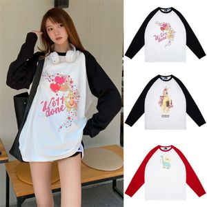 Moda roupas designer camisetas we11 novo feito pete coelho amor pequeno urso cor contraste manga raglan manga longa t-shirt solto em torno do pescoço underlay moda