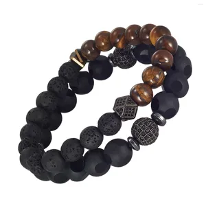 Strand Wollet pärlstav armband för män kvinnor gåva naturligt tiger eye lava rock elastisk kraft armband armband set