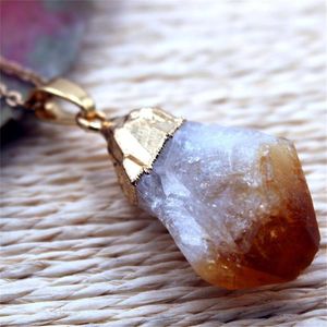 Подвесные ожерелья оптом 6 %/лот естественный нерегулярные кристаллические топаза. Камень Золотое покрытие