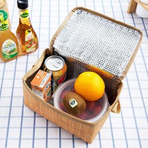 Backpacking Packs Portable Wicker Rattan Outdoor Picnic Bag Waterproof Tableware Insulated Thermal Cooler Food Container Basket for Camping Picnic W0425