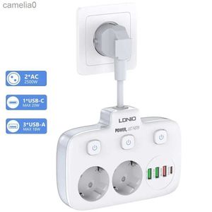 Power Cable Plug Power Strip Multiple European Plug -adapter 4 USB Output Electrical Socket med förlängningsledningskontrollskydd Adapterl231125