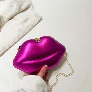 Evening Bags Personality Creative Shell Lip Bag 2023 Girls Glossy Chain Single Shoulder Diagonal Red Packet Change Coin