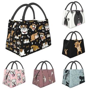 Eisbeutel/Isothermische Taschen Süße englische Bulldogge, wärmeisolierte Lunchtasche, britische Hunde, Lunchbehälter für Outdoor-Camping, Reise, Aufbewahrung, Mahlzeit, Lebensmittelbox J230425