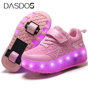 Sneakers USB laddar barn rullskridskor casual skor pojkar flicka automatisk jazzy led upplyst blinkande barn glödande med hjul 230424