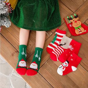 Kids Socks 5PairsLot Children's Autumn and Winter Cartoon Elk Christmas Tube Combed Cotton Red Boys Girls Baby 231124