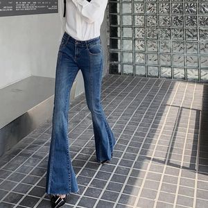 Women's Jeans Style OL Flare Women Spring High Waist Vintage Slim Bell-Bottom Pants Streetwear Split Zipper Denim Trousers Female