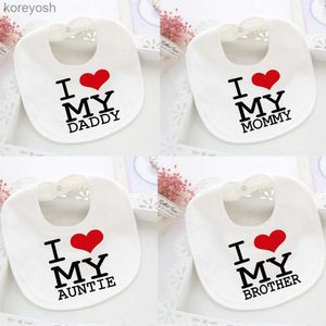 Lätzchen Spucktücher „Ich liebe Mama/Papa/Tante/Bruder“ bedruckte Babylätzchen Mädchen Jungen Baumwolllätzchen Neugeborene Speicheltuch Lätzchen für Säuglingsnahrung Babyparty-GeschenkeL231125