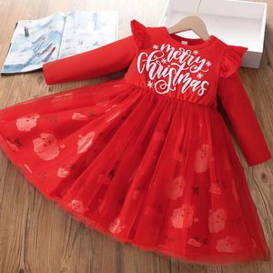 الفتيات الفتيات طفل عيد الميلاد فستان 15 ذ طباعة Merry Cosplay Costume Toddler Girl XMAS Red Year Comple 231124