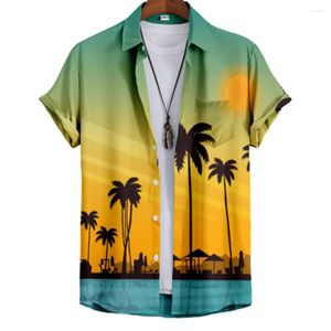 Men's Casual Shirts Men Hawaiian Short Sleeve Holiday Summer Tops Button Up Lapel Palm Tree Printing For Beach Wear TShirts