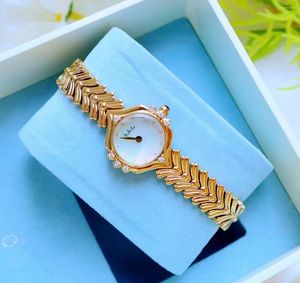 Wristwatches Vintage Small Dial Antique 2023 Women's Watch Diamond Retro Luxury Elegant Gifts Brass Band 24K Gold Plated High Quality