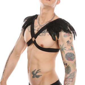 Arnês masculino com penas punk gótico bondage halter lingerie exótica gaiola sexy cinto corporal trajes de halloween asas