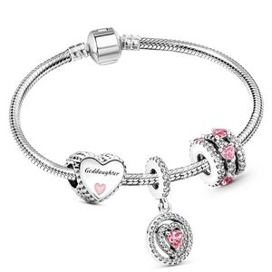 Braccialetti con ciondoli in argento sterling 925 Set Ciondolo d'amore Donna Festa della mamma Gioielli firmati Regalo Fai da te per braccialetti Pandora