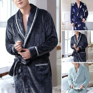 Men's Sleepwear Bathrobe Winter Nightgown Thick Plush Coral Fleece Robe With Water Absorption Tie Waist Unisex Homewear