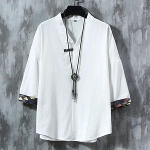 Magliette da uomo Hanbok T-shirt retrò con stampa elegante stile orientale Negozio cinese Kimono Zen Lino Abbigliamento taglie forti