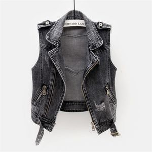 Kvinnors västar mode denim väst kvinnlig vårens höst ärmlösa vilda toppar korta jacka kvinnor plus storlek 5xl rökig grå jean waistcoat 230424