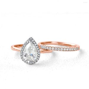 Cluster Rings Certified 7 10mm 2CT Moissanite Teardrop Ring Sterling Silver 925 Set for Women Par Wedding Jewelry Trendy
