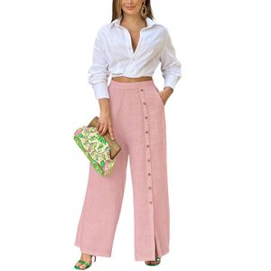 Pantalone da donna primavera ed estate nuovi pantaloni a vita alta aperti donne cotone e lino a petto singolo pantaloni casual sciolti