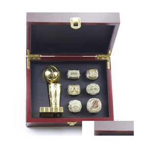 Solitaire Ring 6pcs lk Basketball Bryant Team Champions Champions Champions Set com madeira Troféu Menir Menir Mulheres Menino Fan Brithd Dhs5r