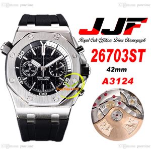 JJF 2670 A3124 Automatic Chronograph Mens Watch 42mm White Inner Black Textured Dial Rubber Strap Super Edition Reloj Hombre Montre Homme Puretime C3