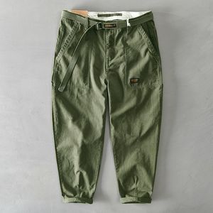 Men's Pants HIQOR Brand Men's 100% Cotton Casual Pants Spring Men Fashion Metal Belt Buckle Cargo Pants Hip Hop Trouser Man Pant 28-38 230425