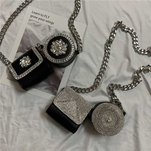 Totes 2 peças Diamante cravejou as roupas de bolsa feminina decoram mini bolsas de crossbody designer lúcluia carteira fêmea bolsa de ombro de cadeia