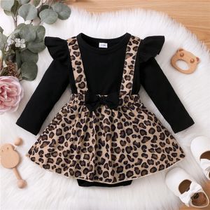 Vestidos de meninas 018 meses nascido bebê menina macacão vestido manga longa leopardo onesie roupas outono moda bonito macacão 231124