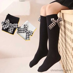 Kids Socks Geometric Plaid With Diamonds Bow Stockings For Baby Girls Retro Kids Over The Knee High Socks Princess Long Socks